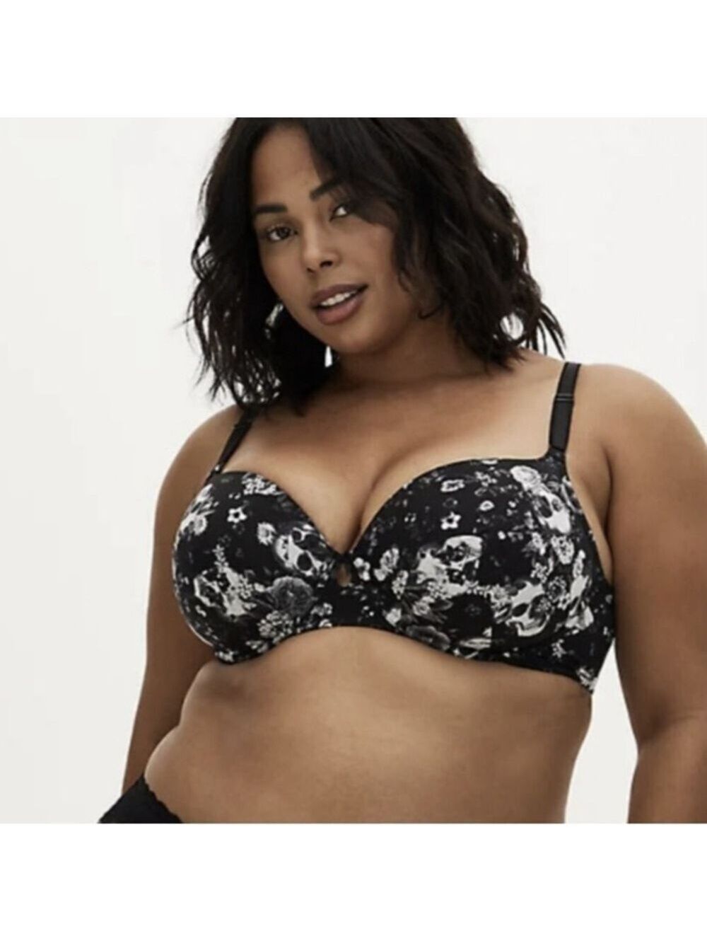 Torrid Black Skull Floral Lightly Lined Tshirt Bra Gothcore Whimsigoth Steampunk - Picture 4 of 10